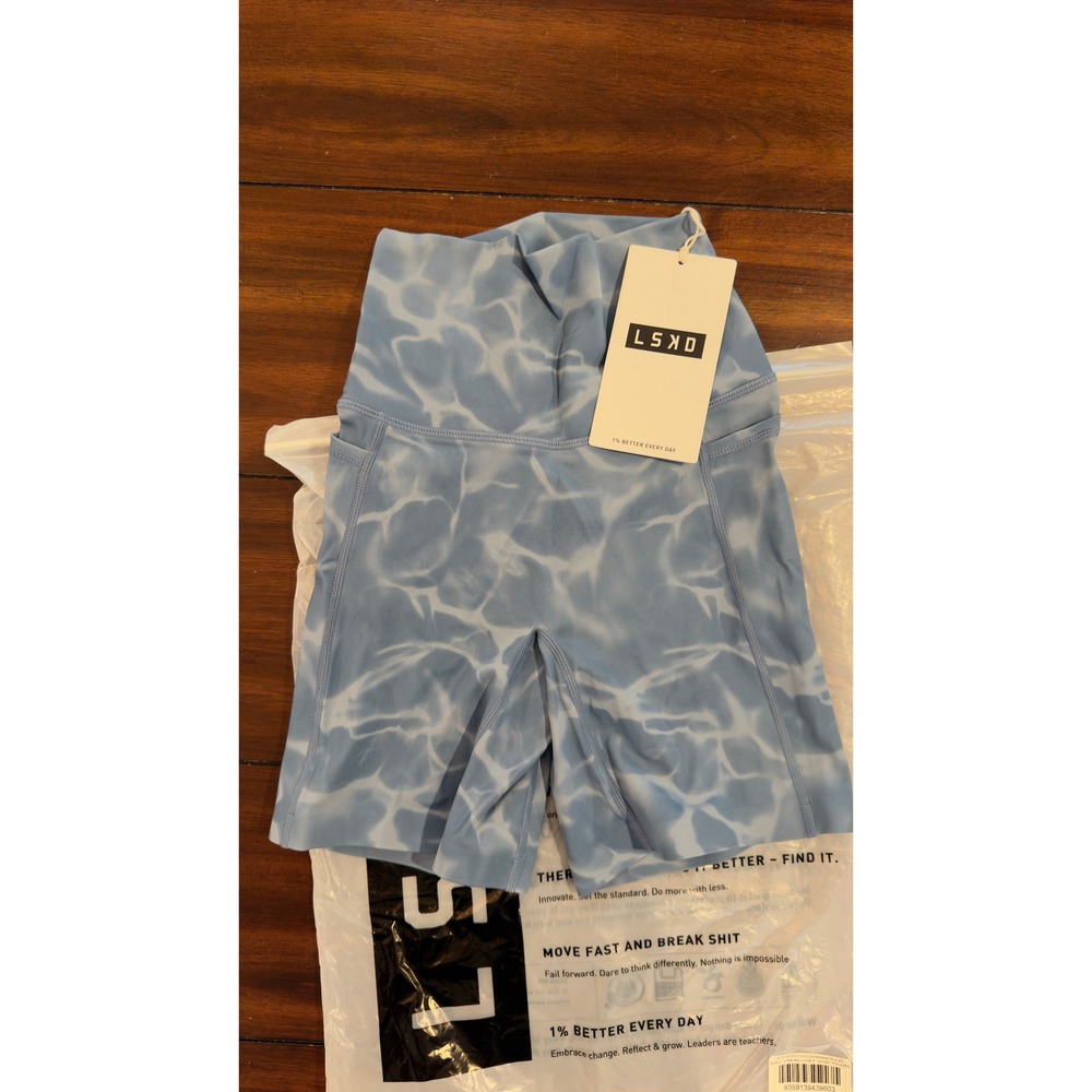 LSKD Elixir Mid Short Tights Tranquil Elemental Blue XS High Rise Pockets NEW